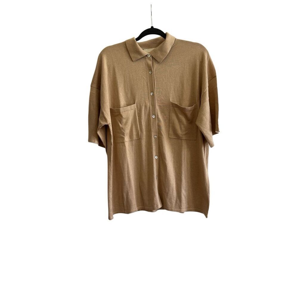 NWT Elle & Riley Cashmere Silk Blend Camel Short Sleeve Top Size S